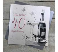 white cotton cards Large Mum and Dad Ruby Wedding Anniversary, Handmade 40th Anniversary Card, White, XLBD40M