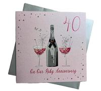 WHITE COTTON CARDS On Our Ruby Wedding, Large Handmade 40th Anniversary Card (Champagne & Chocolates)