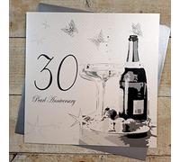 white cotton cards Large Pearl Wedding Anniversary,Handmade 30th Anniversary Card, White