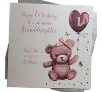 White Cotton Cards Large Pink Bunny, Gorgeous Granddaughter 1 Have Fun Handmade 1st Birthday Card, XNGD1