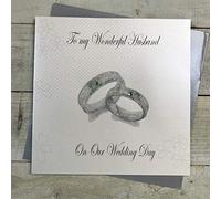 WHITE COTTON CARDS Large Rings, to My Husband Day Handmade Wedding Card, XPD11