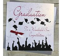 White Cotton Cards Large Scroll, Wonderful Son Handmade Graduation Card, XLWB98s