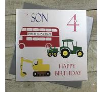 WHITE COTTON CARDS Large Son 4 Happy Handmade 4th Birthday Card, XNS4