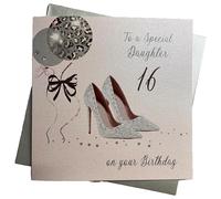 white cotton cards Large Sparkling Shoes, 16 To A Special Daughter Handmade 16th Birthday Card, X16D