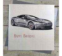 White Cotton Cards Large Sports Car, Happy Birthday Handmade Birthday Card, XSB100-P