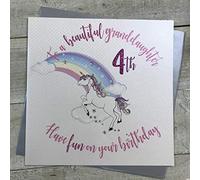 White Cotton Cards Large"to a Beautiful Granddaughter, Have Fun on Your 4th Birthday" Handmade Card, XR34-4gd