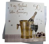 white cotton cards Large to My Husband Golden Wedding, Handmade 50th Anniversary Card, White, XLBD50H