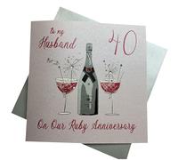 white cotton cards Large to My Husband Ruby Wedding, Handmade 40th Anniversary Card, White, XLBD40H