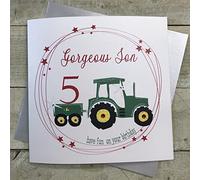 white cotton cards Large Tractor Gorgeous Son 5 Have Fun On Your Birthday Handmade 5th Birthday Card, XNS2-5 NEW