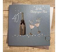 WHITE COTTON CARDS LET THE CHAMPAGNE FLOW - 40TH BIRTHDAY CARD, HAND FINISHED (DG4-40)