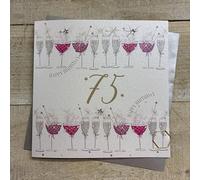 WHITE COTTON CARDS LOTS OF COCKTAILS 75TH BIRTHDAY CARD, HAND FINISHED (DFC75)