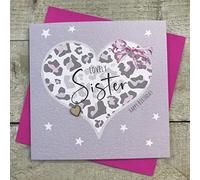 WHITE COTTON CARDS LOVELY SISTER - LEOPARD PRINT HEART BIRTHDAY CARD (S276-S)