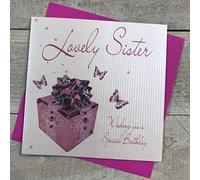 WHITE COTTON CARDS Lovely Sister Wishing You a Special Birthday Handmade Card, Pink, wb190,16cm x 16cm