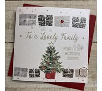 WHITE COTTON CARDS LOVLY FAMILY - TREE & PRESSIES - CHRISTMAS CARD - HAND FINISHED (C24-42)