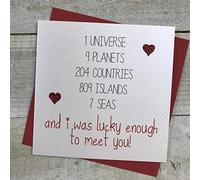 white cotton cards LS6 1 UNIVERSE 9 PLANETS 204 COUNTRIES 809 ISLANDS 7 SEAS and I was lucky enough to meet you!, Range Love Stories Handmade Card, LS6