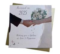 WHITE COTTON CARDS MARRIED IN 2025 - HANDS & BOUQUET WEDDING CARD, HANDMADE (D352-25 & XD352-25)