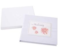 White Cotton Cards ‘Memories of Our Anniversary' Pink Flowers Design, Guest Book (AG3)