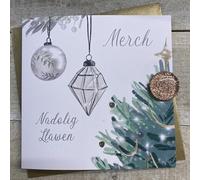 WHITE COTTON CARDS MERCH CHRISTMAS TREE & BAUBLES WELSH CHRISTMAS CARD, HAND FINISHED (W-C23-44)
