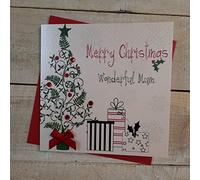 White Cotton Cards Merry Christmas Wonderful Mum Handmade Card in Tree and Presents Design