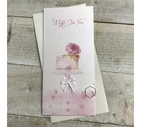 WHITE COTTON CARDS MONEY WALLET - A Gift For You - BIRTHDAY CAKE & FLOWER (WBW42)