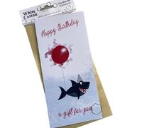 WHITE COTTON CARDS MONEY WALLET - BIRTHDAY SHARK & BALLOON (WBW201)
