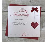 WHITE COTTON CARDS Mum & Dad 40th Ruby Wedding Anniversary Handmade Card - Love Lines LLA40MD, 16cm x 16cm