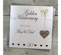 WHITE COTTON CARDS Mum & Dad 50th Golden Wedding Anniversary Handmade Card - Love Lines LLA50MD
