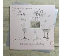 WHITE COTTON CARDS MUM - PINK CAKE & CHAMPAGNE - 60TH LARGE BIRTHDAY CARD, HAND FINISHED (XDP7-M60)