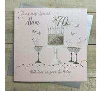 WHITE COTTON CARDS MUM - PINK CAKE & CHAMPAGNE - 70TH LARGE BIRTHDAY CARD, HAND FINISHED (XDP7-M70)