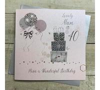 WHITE COTTON CARDS MUM - PINK/SILVER PRESSIES - 40TH LARGE BIRTHDAY CARD, HAND FINISHED (XDP11-M40)