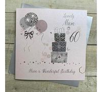 WHITE COTTON CARDS MUM - PINK/SILVER PRESSIES - 60TH LARGE BIRTHDAY CARD, HAND FINISHED (XDP11-M60)