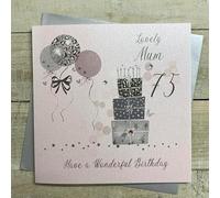 WHITE COTTON CARDS MUM - PINK/SILVER PRESSIES - 75TH LARGE BIRTHDAY CARD, HAND FINISHED (XDP11-M75)