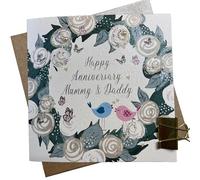 WHITE COTTON CARDS MUMMY & DADDY, FLOWERS ANNIVERSARY CARD, HANDMADE (D169-MD)