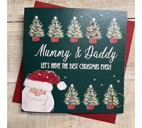 WHITE COTTON CARDS MUMMY & DADDY - TREES & SANTA - CHRISTMAS CARD - HAND FINISHED (C24-56)