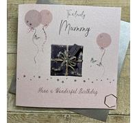 WHITE COTTON CARDS MUMMY - GREY/SILVER STARRY PRESSIE BIRTHDAY CARD, HANDMADE (DP53)