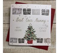 WHITE COTTON CARDS MUMMY - TREE & PRESSIE - CHRISTMAS CARD - HAND FINISHED (C24-54)