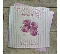 White Cotton Cards Little Tiny Toes Bundle of Joy Congratulations, Handmade New Baby Girl Card (Pink Booties)