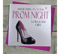 white cotton cards N323 Handmade "Have Fun On Your PROM NIGHT Gorgeous Girl" Neon Range Code N323 Card, White
