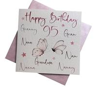 white cotton cards nanna,nan,nana,gran,granny,nanny,grandma, Happy 95" Handmade 95th Birthday Card, White, wb125-95