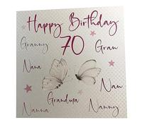 white cotton cards "nanna,nan,nana,gran,granny,nanny,grandma, Happy Birthday 70" Handmade 70th Birthday Card, White, wb125-70 NEW, 16cm x 16cm