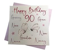 white cotton cards "nanna,nan,nana,gran,granny,nanny,grandma, Happy Birthday 90" Handmade 90th Birthday Card, White, wb125-90 NEW