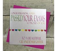 WHITE COTTON CARDS Neon Range, Congratulations You've Passed Your Exams So Proud of YouTo A Beautiful Granddaughter Handmade Card, N8-GD
