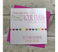 White Cotton Cards Neon Range Passed Exams, Congratulations You've Passed Your Exams So Proud Of You!!To A Beautiful Daughter Handmade Card, N8-D