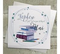 WHITE COTTON CARDS NEPHEW - 1ST DAY AT UNI GOOD LUCK CARD, HANDMADE (SP115-NEP)