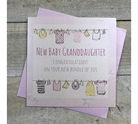 White Cotton Cards "New Baby Granddaughter Congratulations On Your New Bundle of Joy!" Handmade New Baby Card - Pink, G13-GD
