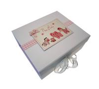 White Cotton Cards New Baby, Small Keepsake Box, Pink Cute Safari Animals