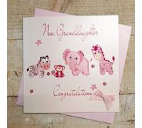 WHITE COTTON CARDS "New Granddaughter Congratulations Handmade Card, White