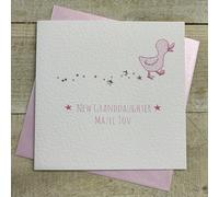WHITE COTTON CARDS NEW GRANDDAUGHTER, MAZEL TOV - PINK DUCK JEWISH NEW BABY CARD, HAND FINISHED (J-S232-GD)