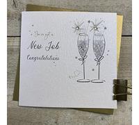 White Cotton Cards NEW JOB FLUTES GOOD LUCK CARD, HAND FINISHED (D107)