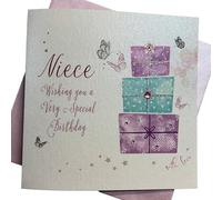 white cotton cards Niece Handmade Birthday Card, Pink Pressie, WB87 NEW